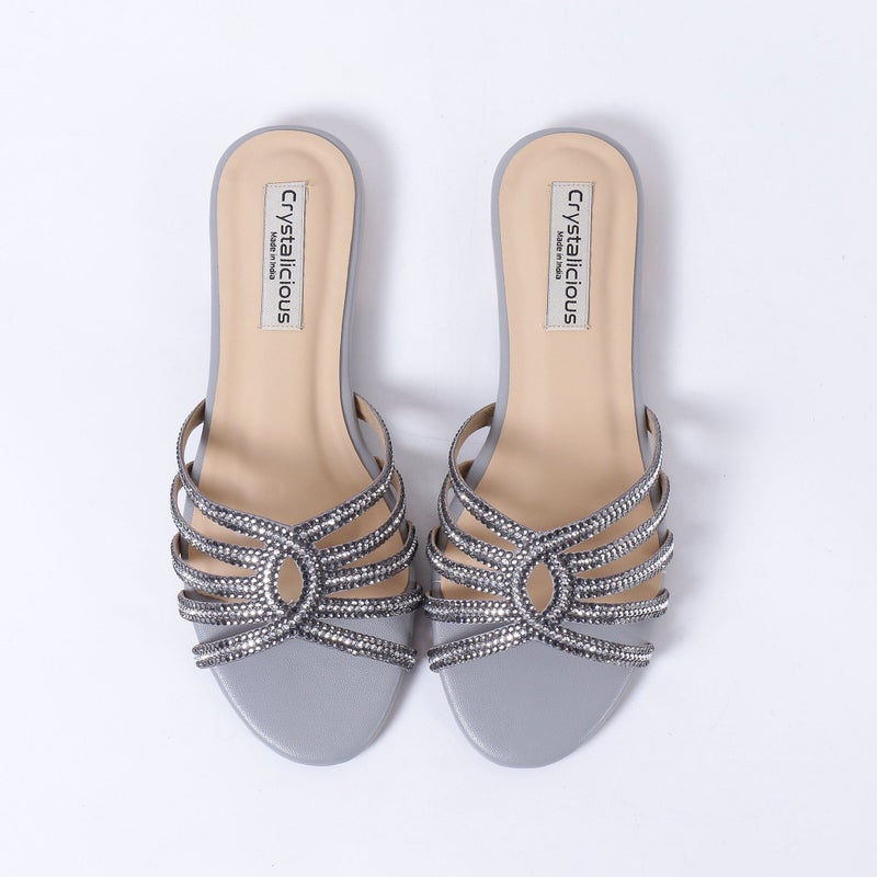 Crystalicious Warm Handcrafted Women Flats Sparkly Embellished Sandals For Work, Party Wedding - Image 1