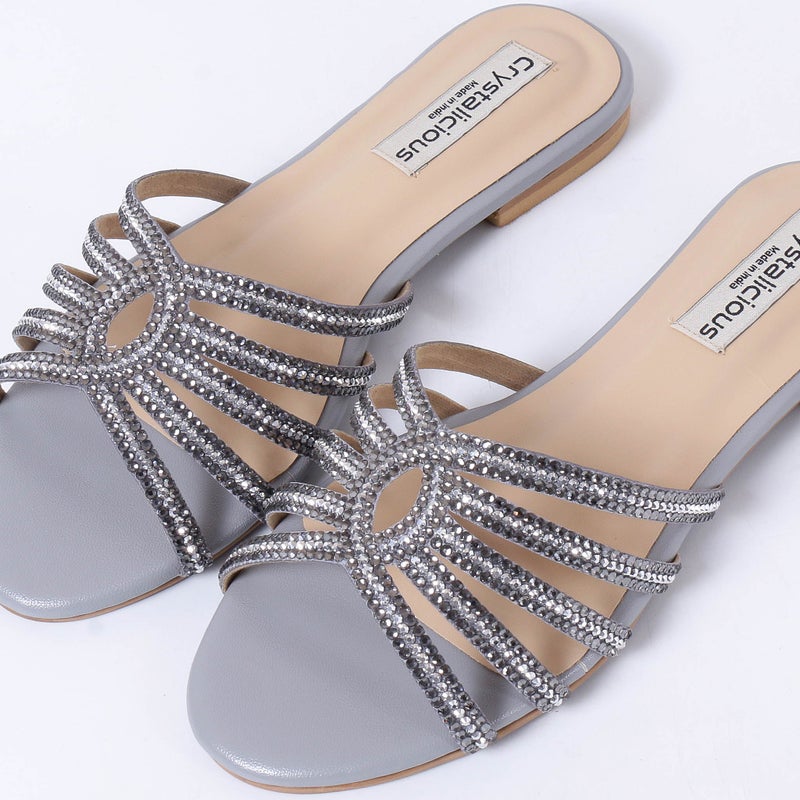 Crystalicious Warm Handcrafted Women Flats Sparkly Embellished Sandals For Work, Party Wedding - Image 2