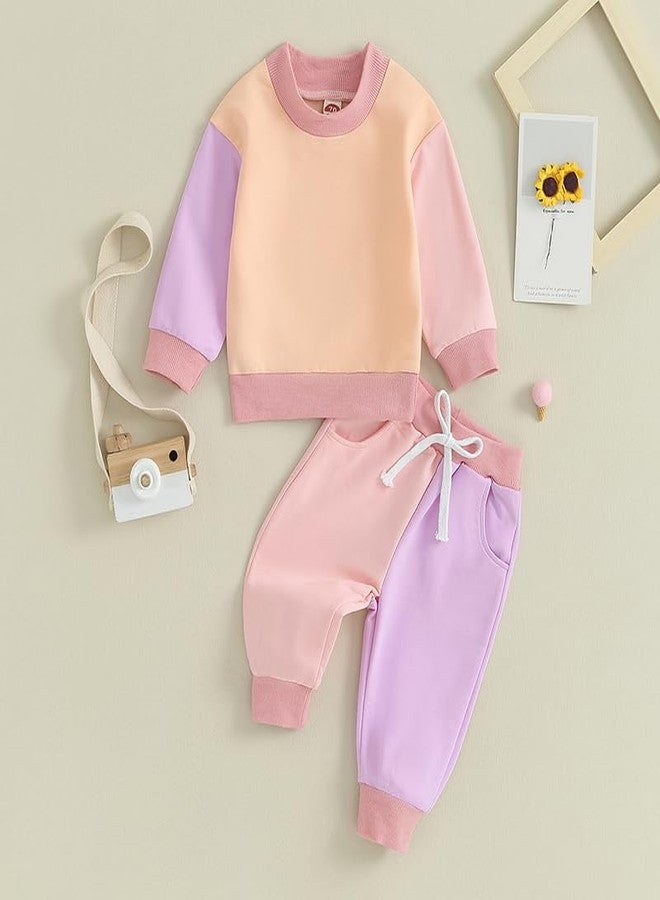 Fernvia Toddler Baby Girl Clothes 3 6 9 12 18 24 Months Fall Outfits Solid Long Sleeve Sweatshirt Tops + Pants Set (C-Purple Pink, 6-12 Months) - Image 5