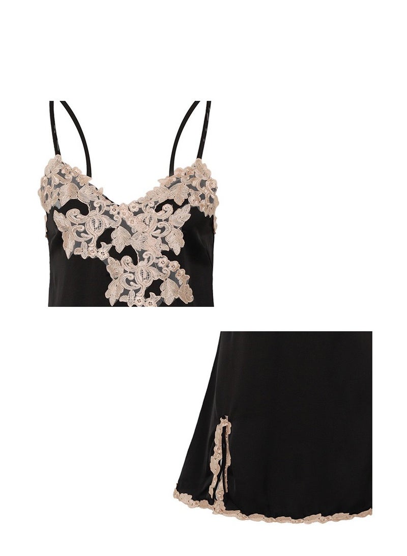 Women 2 Piece Satin Pajama  Strap Slip Cami Dress And Long Sleeve Robe Sleepwear Set.  - Image 4