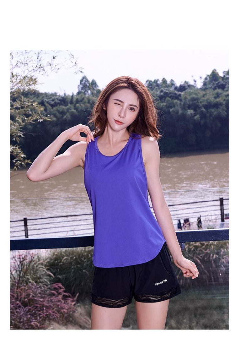 Loquat Yoga Wear Blazer Loose Sleeveless T-shirt Running Purple  - Image 1