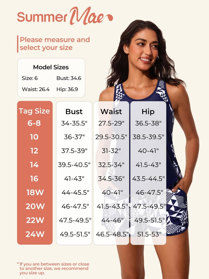 Summer Mae Blouson Tankini Swimsuits for Women 2026 Tummy Control Two Piece Bathing Suits with Sporty Pockets Swim Shorts Red-Blue Shimmer Size 10 - Image 5
