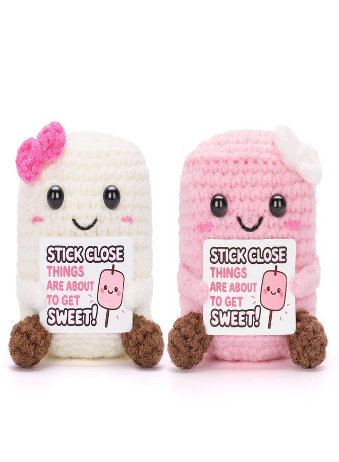 A AIFAMY 2PCS Pink and White Marshmallows Plush, Positive Crochet Doll, Funny Knitted Marshmallows for Best Friend Couple, Fun Emotional Gift Idea - Image 1