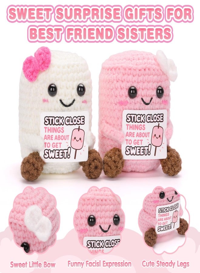 A AIFAMY 2PCS Pink and White Marshmallows Plush, Positive Crochet Doll, Funny Knitted Marshmallows for Best Friend Couple, Fun Emotional Gift Idea - Image 4