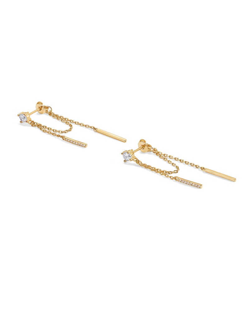 PAVOI 18K Yellow Gold Plated 925 Sterling Silver Posts Drop Dangle Chain Earrings for Women | Dangling Chain Studs | Cubic Zirconia Ball Threader Earscapes Earrings - Image 5