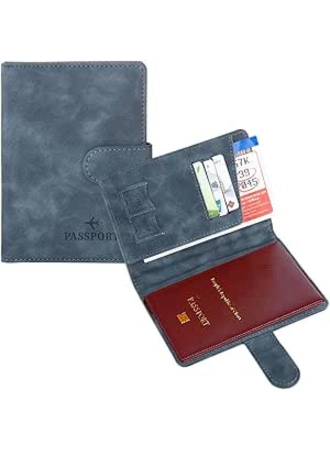 Passport Case, Skimming Prevention, Card Storage, Men, Women, Holder, Travel Wallet, Anti-Skimming, For Safe Overseas Travel, Premium PU Leather Passport Cover (Blue)
