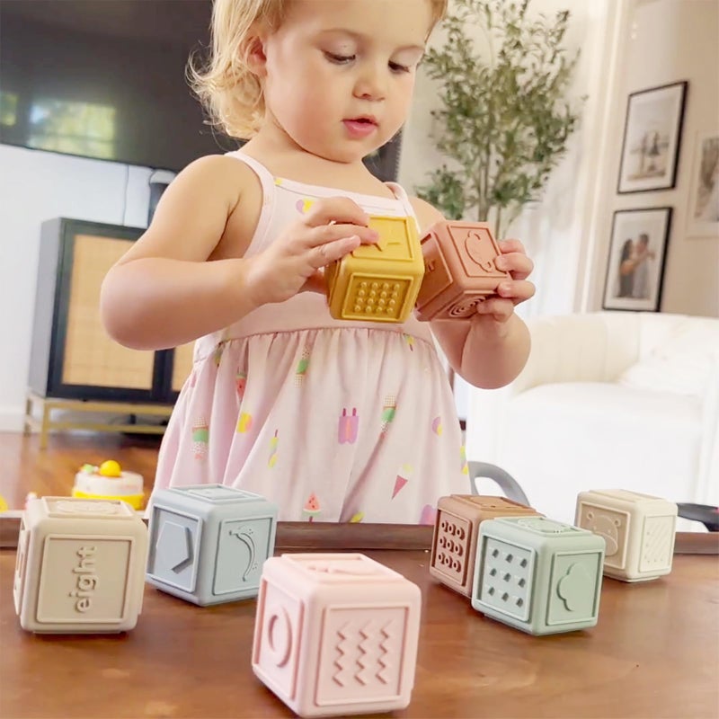 YIVEKO Baby Blocks Toys التراص للأطفال من السيليكون الناعم لبنات البناء وألعاب التسنين ألعاب مونتيسوري للأطفال ألعاب تعليمية للأطفال الصغار 8 قطع-لطيفة - Image 5