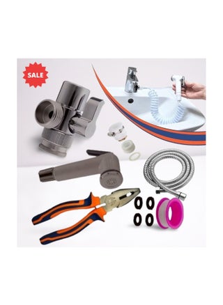Two bidets plus a 70 cm zigzag hose plus a 1.5 meter nickel hose plus pliers plus an adapter plus rubber and Teflon