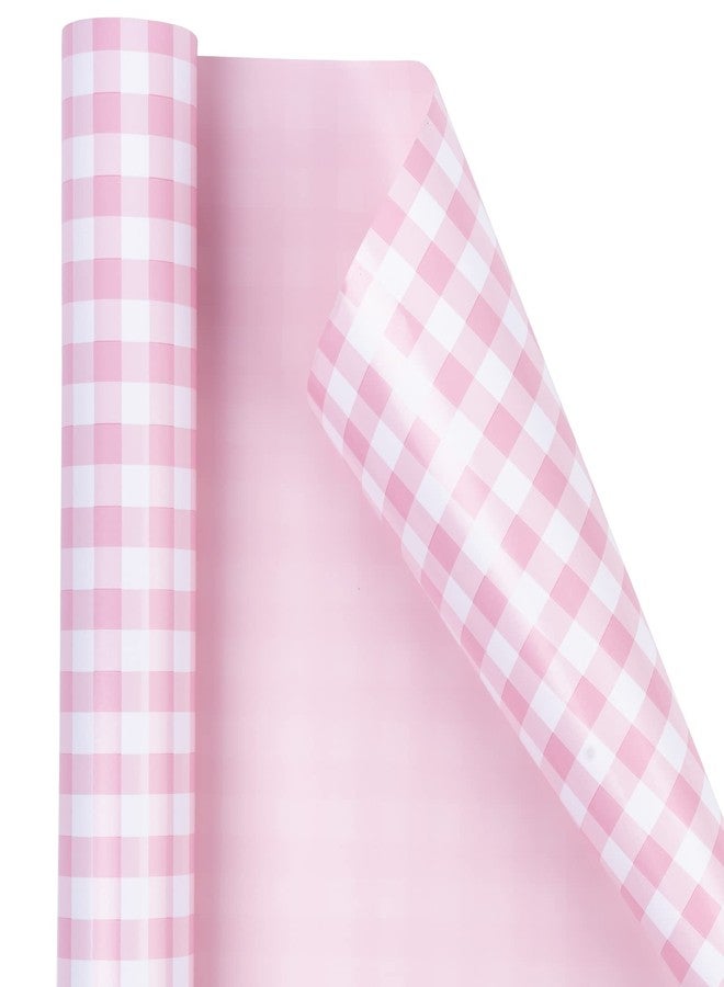 WRAPAHOLIC Reversible Wrapping Paper - Mini Roll - 17 Inch X 33 Feet - Pink and White Plaid Design for Birthday, Holiday, Wedding, Baby Shower - Image 2