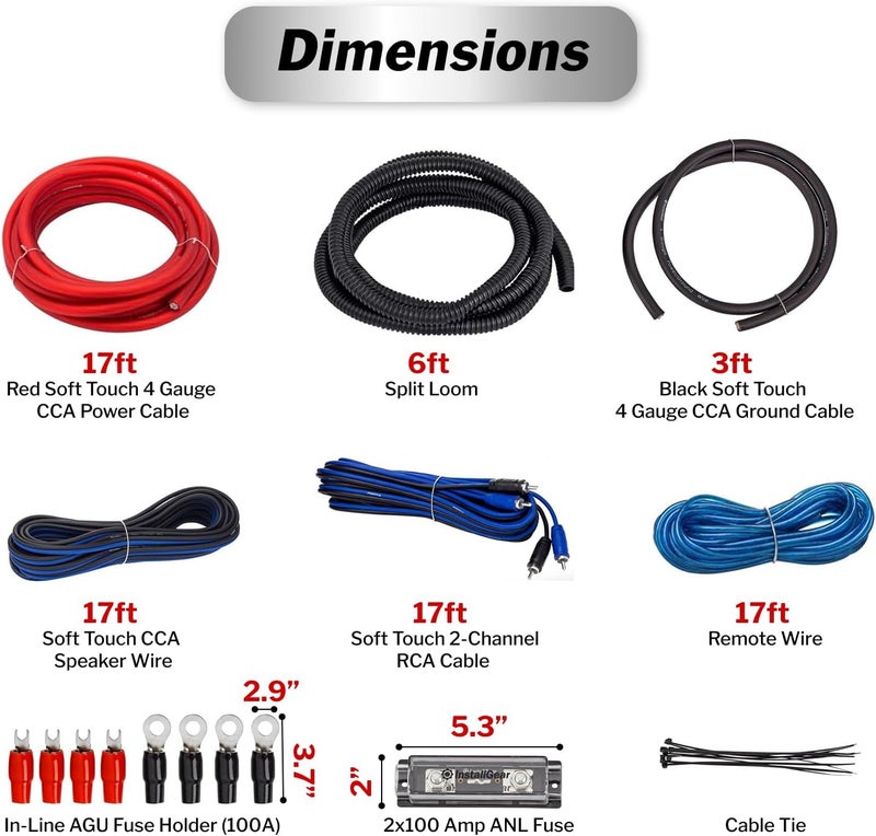 InstallGear 4 Gauge Amp Wiring Kit by - Complete Subwoofer Wiring Kit with Power, Ground, RCA Cables - Soft Touch CCA Cable Set for Amplifier Installation - 17ft Length - Image 3