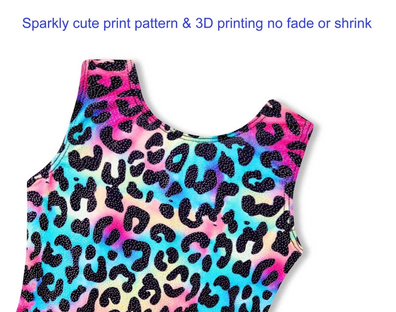 Domusgo Leotard for Girls Gymnastics Size 4t 5t Sparkly Leopard Rainbow Biketard with Shorts - Image 4