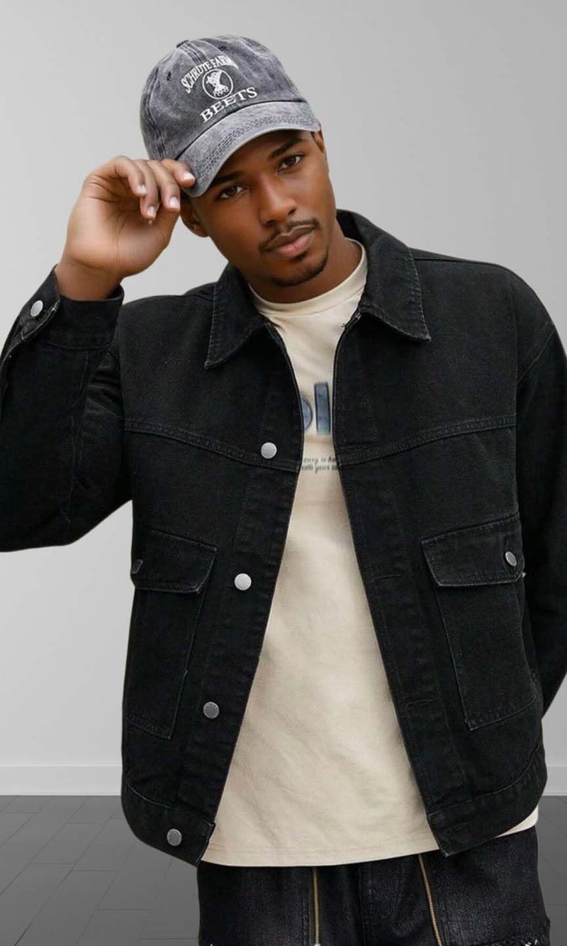 KOTTY Mens Solid Collared Raisin Black Full Sleeve Denim Jacket (Black,2XL)-KTTFKMENSDENIMJACKET170XXL - Image 3