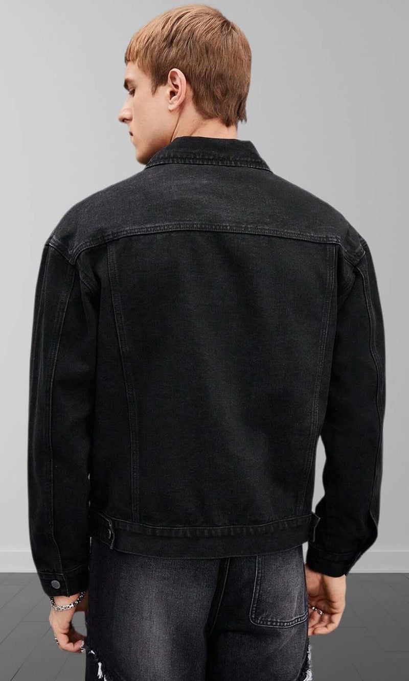 KOTTY Mens Solid Collared Raisin Black Full Sleeve Denim Jacket (Black,2XL)-KTTFKMENSDENIMJACKET170XXL - Image 4