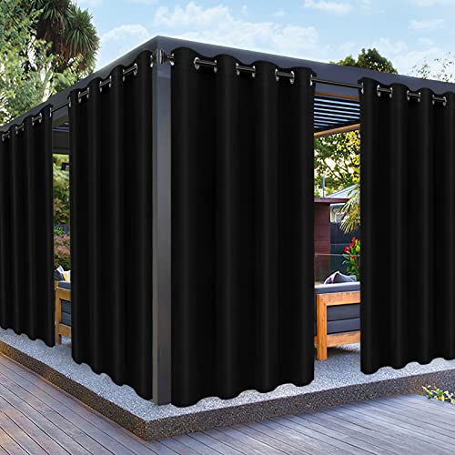 PureFit Outdoor Curtains for Patio Waterproof Weatherproof, UV and Fade Resistant Outside Curtains for Gazebo, Front Porch, Pergola, Sun Blocking Privacy Curtain, 52W x 84L inch, 1 Panel, Black - Image 1