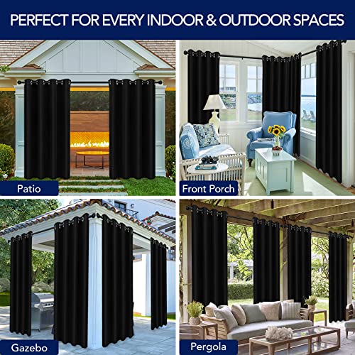 PureFit Outdoor Curtains for Patio Waterproof Weatherproof, UV and Fade Resistant Outside Curtains for Gazebo, Front Porch, Pergola, Sun Blocking Privacy Curtain, 52W x 84L inch, 1 Panel, Black - Image 5