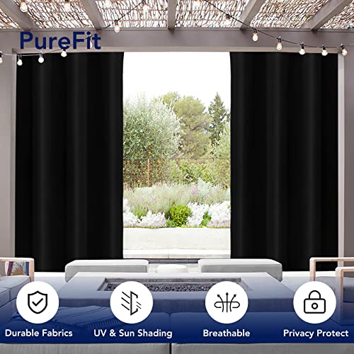 PureFit Outdoor Curtains for Patio Waterproof Weatherproof, UV and Fade Resistant Outside Curtains for Gazebo, Front Porch, Pergola, Sun Blocking Privacy Curtain, 52W x 84L inch, 1 Panel, Black - Image 3