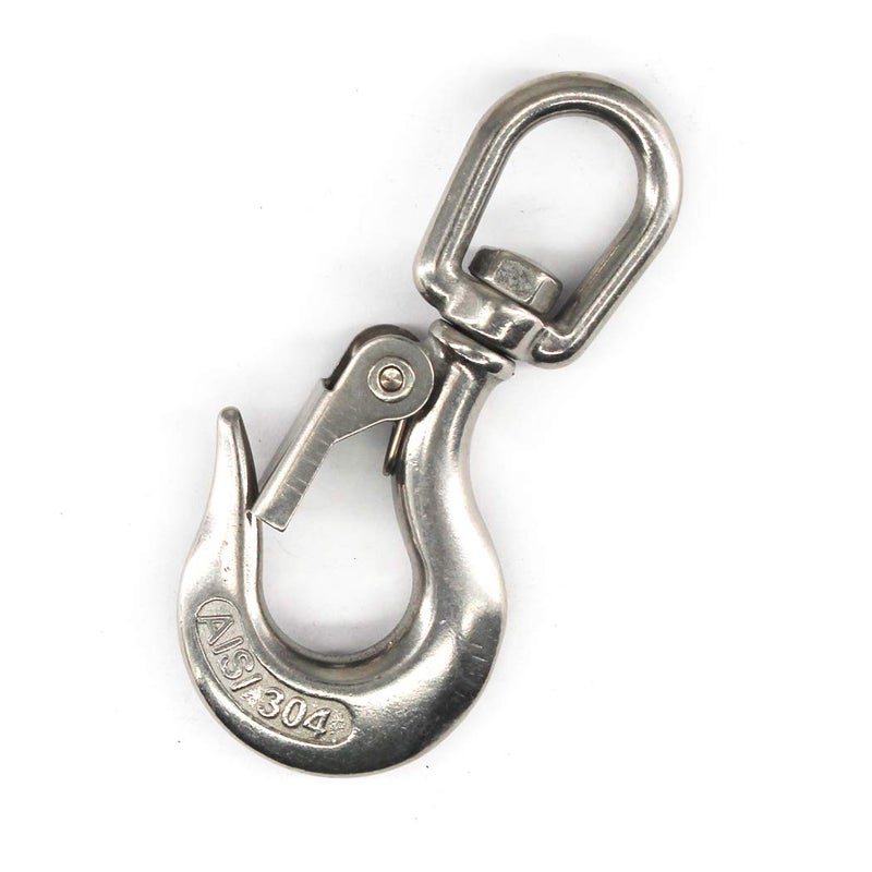 SeeRaphee 304 Stainless Steel Swivel Eye Lifting Hook American Type Safety Hook Rigging Accessory with Round Eye Working Load 650 KG 5/16" - Image 1