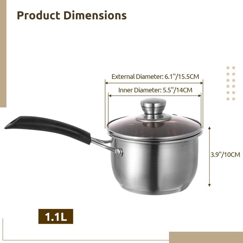 Anti-Corrosion Stainless Steel Single Handle Pot, Milk and Baby Food Cooking Mirror Finish Small Kitchenware, 14 Cm for Saucepan, Suitable Stove Non-Stick and Cooker Gas Induction - Image 4