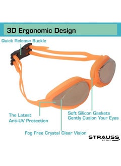 STRAUSS Swimming Goggles Set With Uv And Anti Fog Protection ; Swimming Kit Of Gogglescapearplug & Nose Plug Set Ideal For All Age Group ; Fully Adjustable ; (Orange)  - Image 5