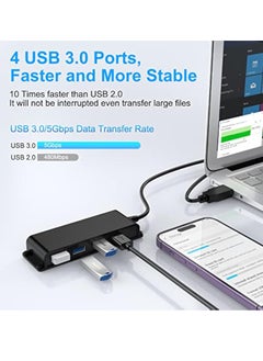KASTWAVE 4-Port USB Hub 3.0, Ultra Slim USB Splitter, Portable Desk Hub Multiport, USB 3.0 Hub Adapter, 3.3ft Fixable USB Data, Hub 3.0 USB Splitte, Aluminum Case, for MacBook, XPS, Flash Drives, HDD, and More  - Image 4