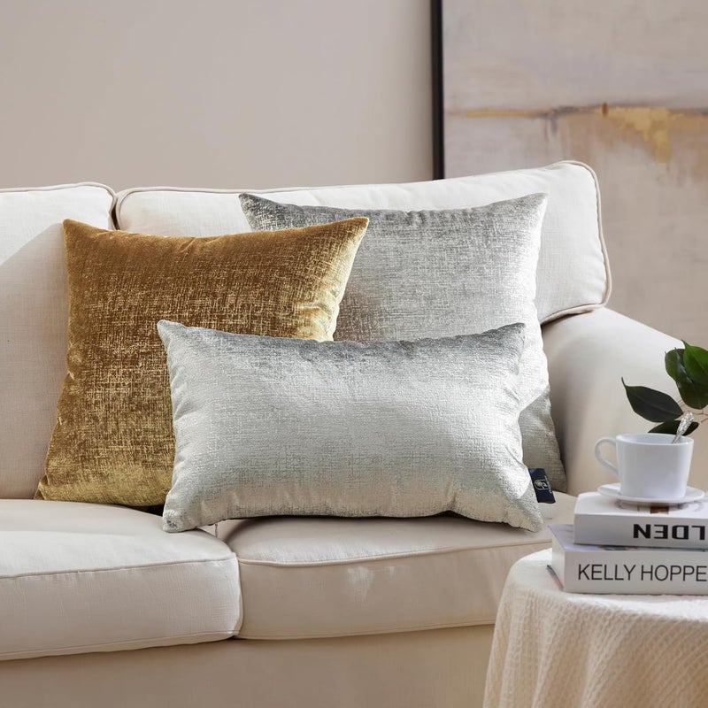Phantoscope Pack of 2 Sparkling Velvet Decorative Solid Throw Decorative Pillow Cover Soft Silver Glitter Square Cushion Cover Pillowcase for Couch Bed and Chair, Gray, 20 x 20 inches, 50 x 50 cm - Image 4