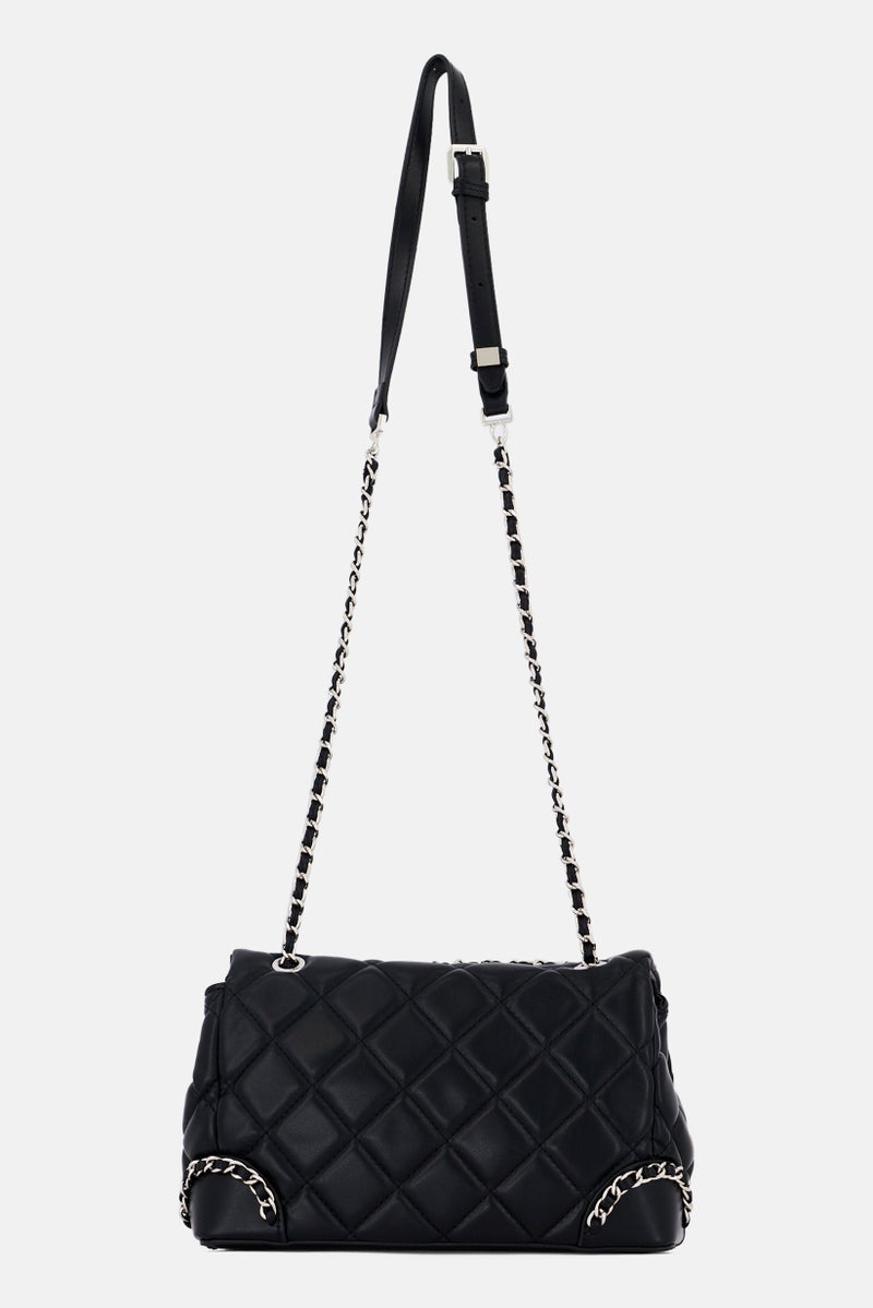 SISLEY Women Brand Logo Quilted Shoulder Bag, Black - Image 2