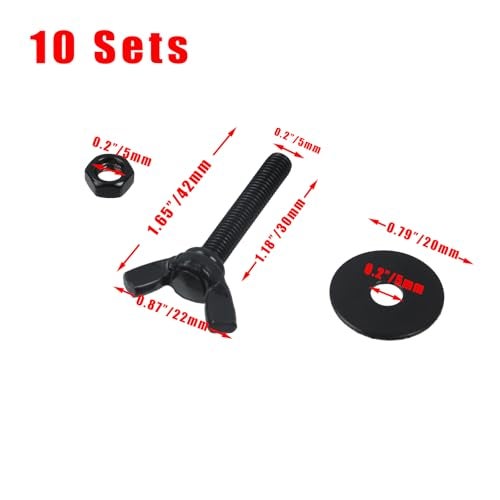 Pastlla 10 Pcs M5 0.85x30mm 304 Stainless Steel Wing Butterfly Screws with 10 Pcs Nuts and 10 Pcs Round Steel Plates, Wing Bolt Thumb Hand Screws for Electronic Equipment (M5, Black) - Image 2