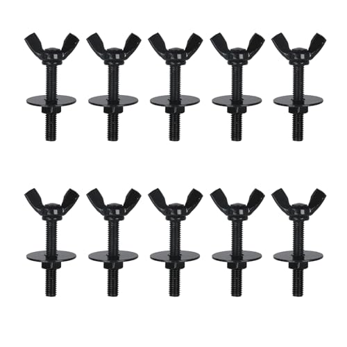Pastlla 10 Pcs M5 0.85x30mm 304 Stainless Steel Wing Butterfly Screws with 10 Pcs Nuts and 10 Pcs Round Steel Plates, Wing Bolt Thumb Hand Screws for Electronic Equipment (M5, Black) - Image 1