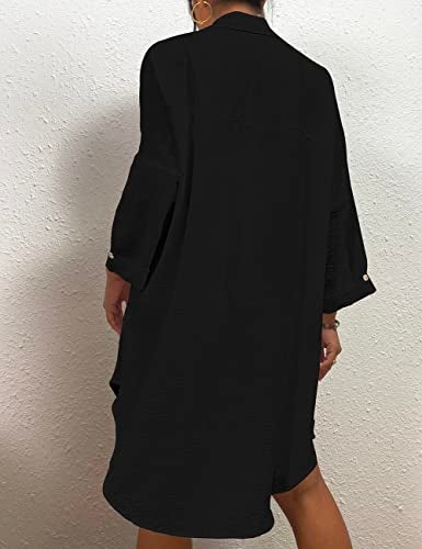 Bsubseach Womens Modern Swimsuit Cover Up Blouse Button Down Shirt Dresses Tops Black - Image 5