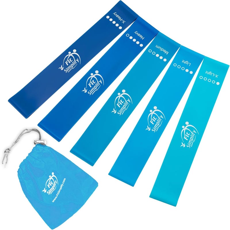 Fit Simplify Resistance Loop Exercise Bands with Instruction Guide and Carry Bag, Set of 5 - Image 1