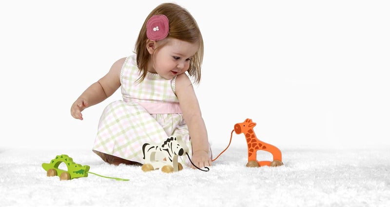 Hape Giraffe Wooden Push and Pull Toddler Toy, Orange, L: 5.3, W: 2.4, H: 5.9 inch, E0906 - Image 2