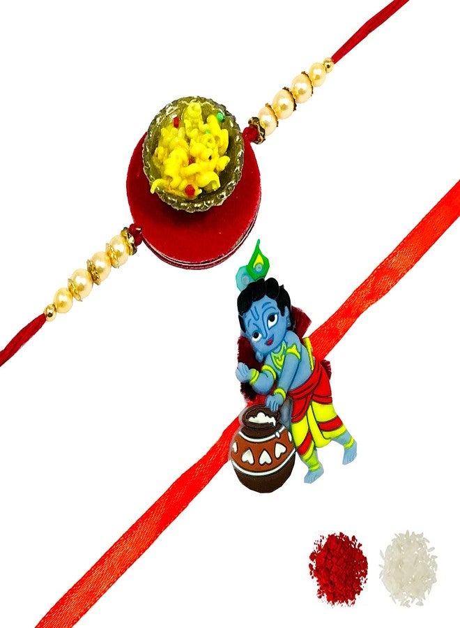Evisha Noodles Food Rakhi And Krishna Rakhi For Brother | Rakhi Combo Kids-5-13 | rakhi || rakhi set || rakhi for brother || rakhi for brother and bhabhi || rakhi combo || bhaiya bhabhi rakhi || rakhi gifts - Image 1