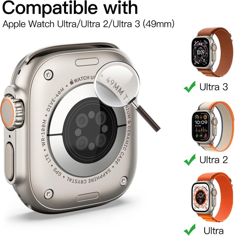 Case with Screen Protector for Apple Watch Ultra 3/2/1 49mm, Clear | Built-in Tempered Glass, High Touch Sensitivity, Full Protection, Hard PC Design - Image 2