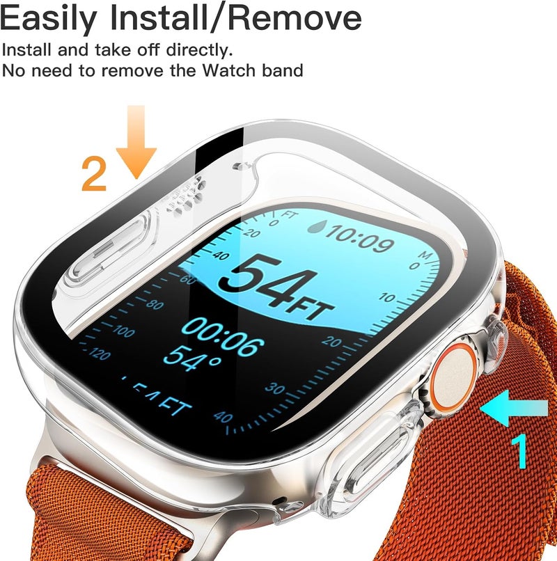 Case with Screen Protector for Apple Watch Ultra 3/2/1 49mm, Clear | Built-in Tempered Glass, High Touch Sensitivity, Full Protection, Hard PC Design - Image 4