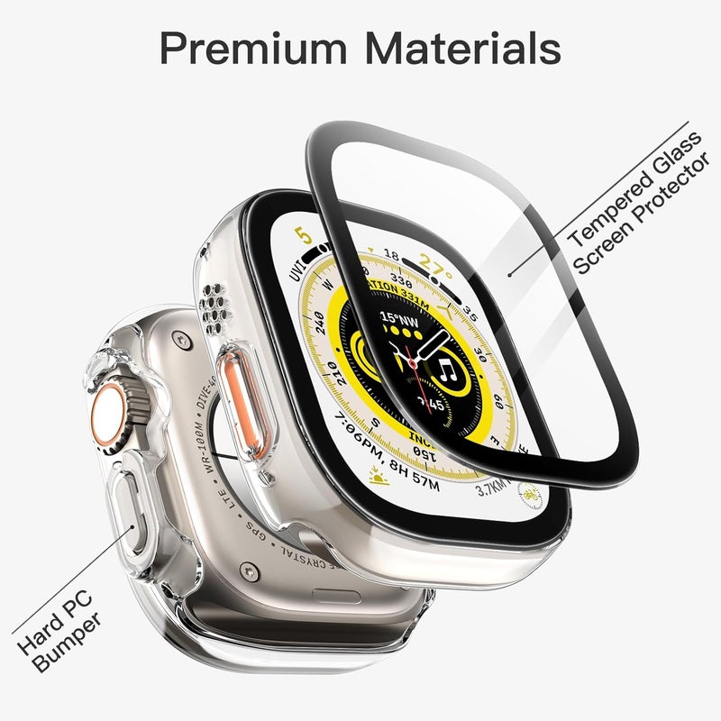 Case with Screen Protector for Apple Watch Ultra 3/2/1 49mm, Clear | Built-in Tempered Glass, High Touch Sensitivity, Full Protection, Hard PC Design - Image 3