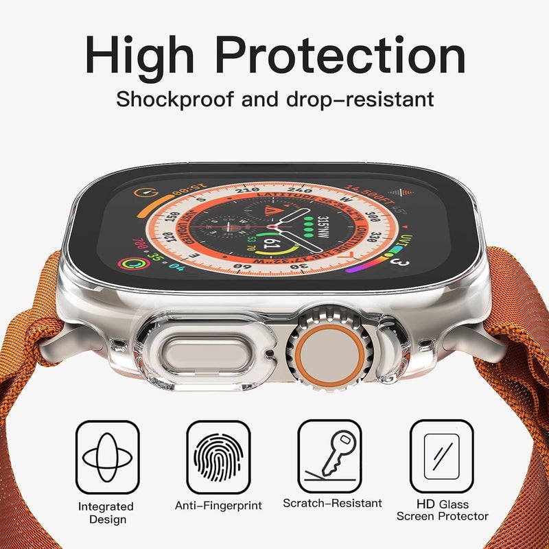 Case with Screen Protector for Apple Watch Ultra 3/2/1 49mm, Clear | Built-in Tempered Glass, High Touch Sensitivity, Full Protection, Hard PC Design - Image 5