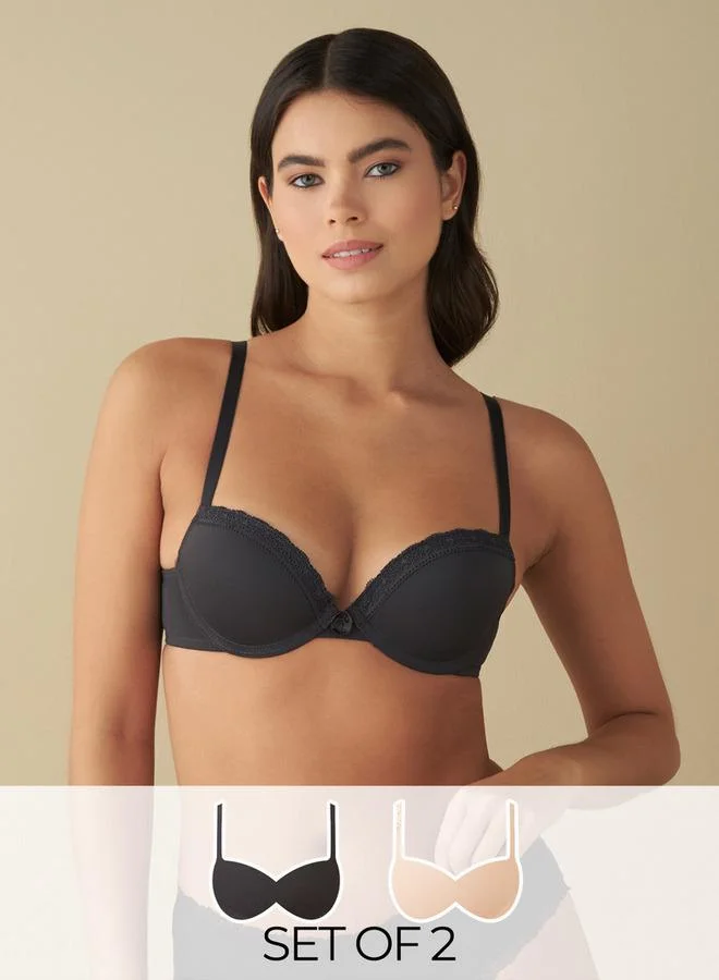 Splash FAV Set of 2 - Lace Detail Padded Wired Plunge Bra