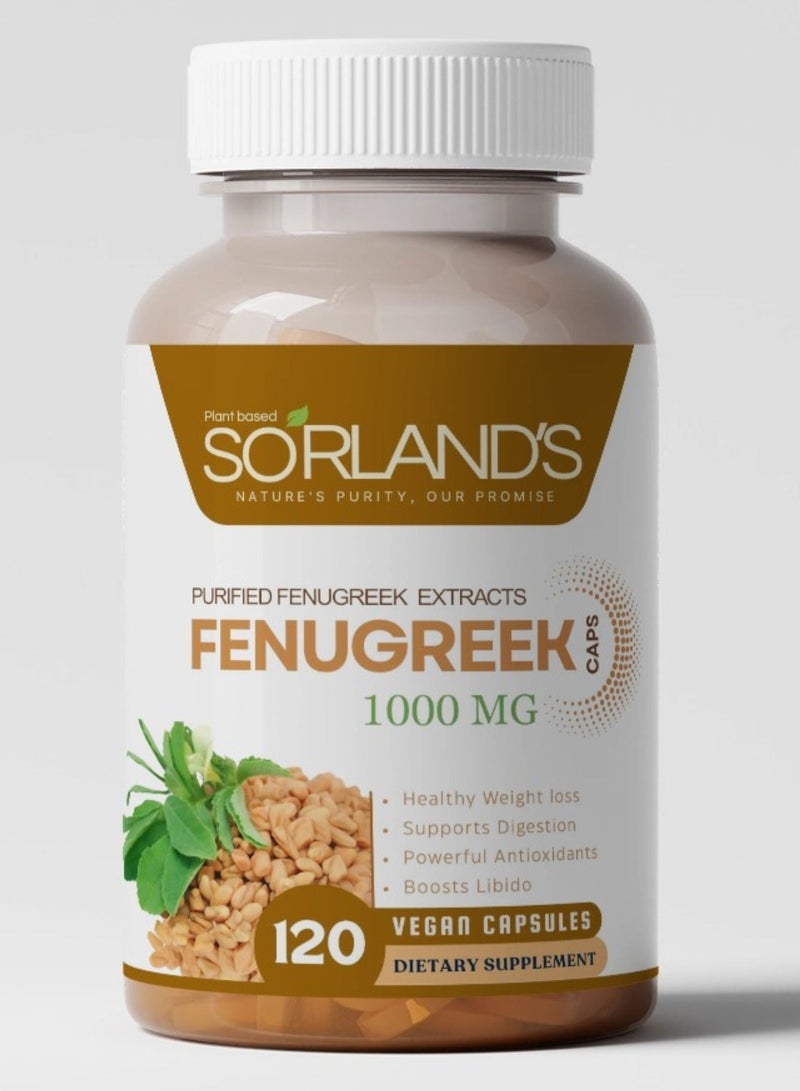 Sorland's Sorland’s Fenugreek Extract 1000 mg – 120 Vegan Capsules | Supports Blood Sugar Balance, Digestive Wellness, Hormonal Health & Lactation | 100% Pure, Natural & Plant-Based | Additive-Free • Filler-Free • Preservative-Free - Image 1