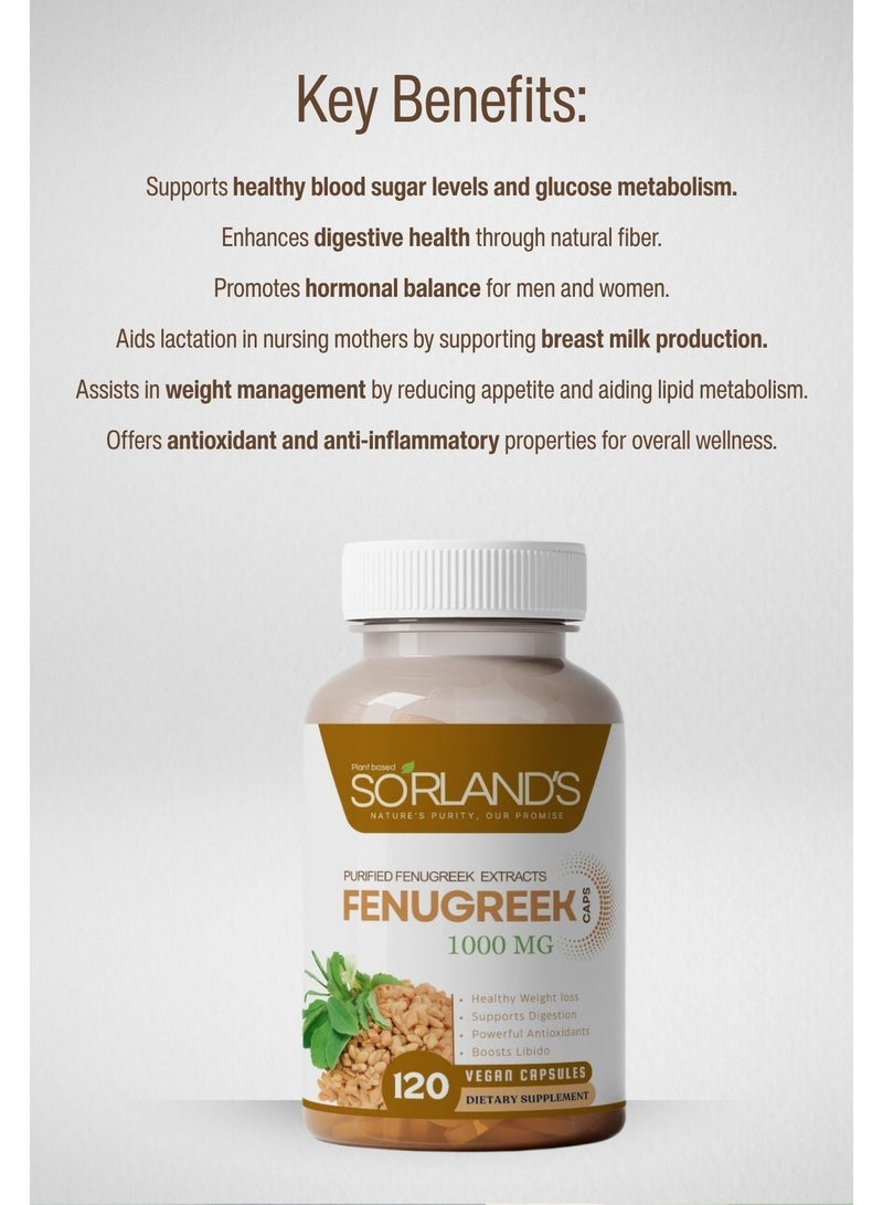 Sorland's Sorland’s Fenugreek Extract 1000 mg – 120 Vegan Capsules | Supports Blood Sugar Balance, Digestive Wellness, Hormonal Health & Lactation | 100% Pure, Natural & Plant-Based | Additive-Free • Filler-Free • Preservative-Free - Image 4