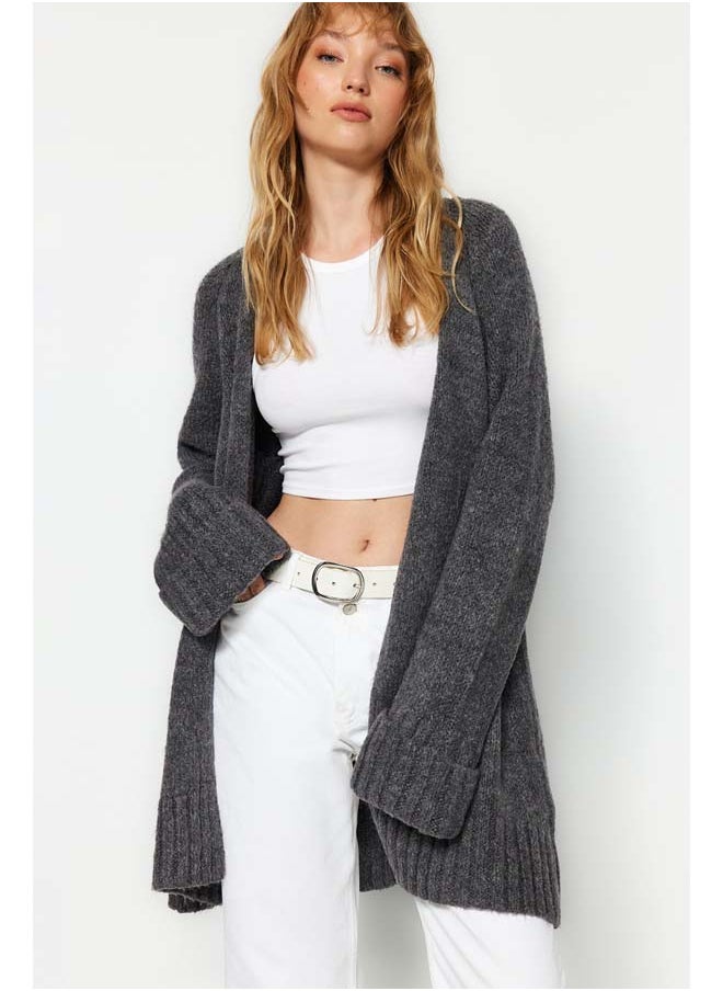 trendyol - Anthracite Wide Fit Soft Textured Knitwear Cardigan TWOAW21HI0555 - Image 1