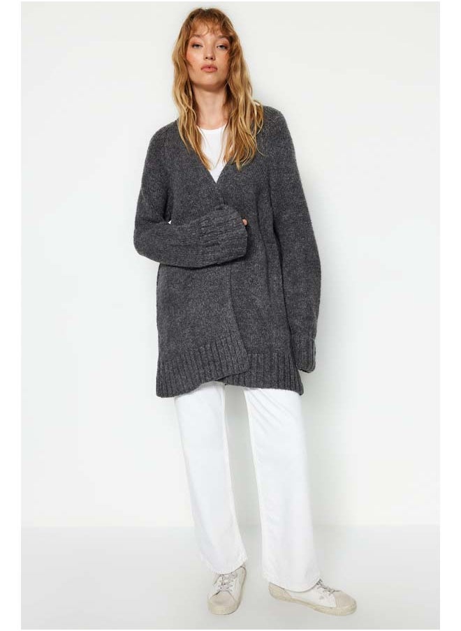 trendyol - Anthracite Wide Fit Soft Textured Knitwear Cardigan TWOAW21HI0555 - Image 1
