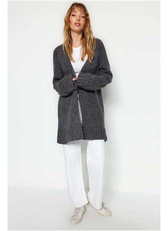 trendyol - Anthracite Wide Fit Soft Textured Knitwear Cardigan TWOAW21HI0555 - Image 1