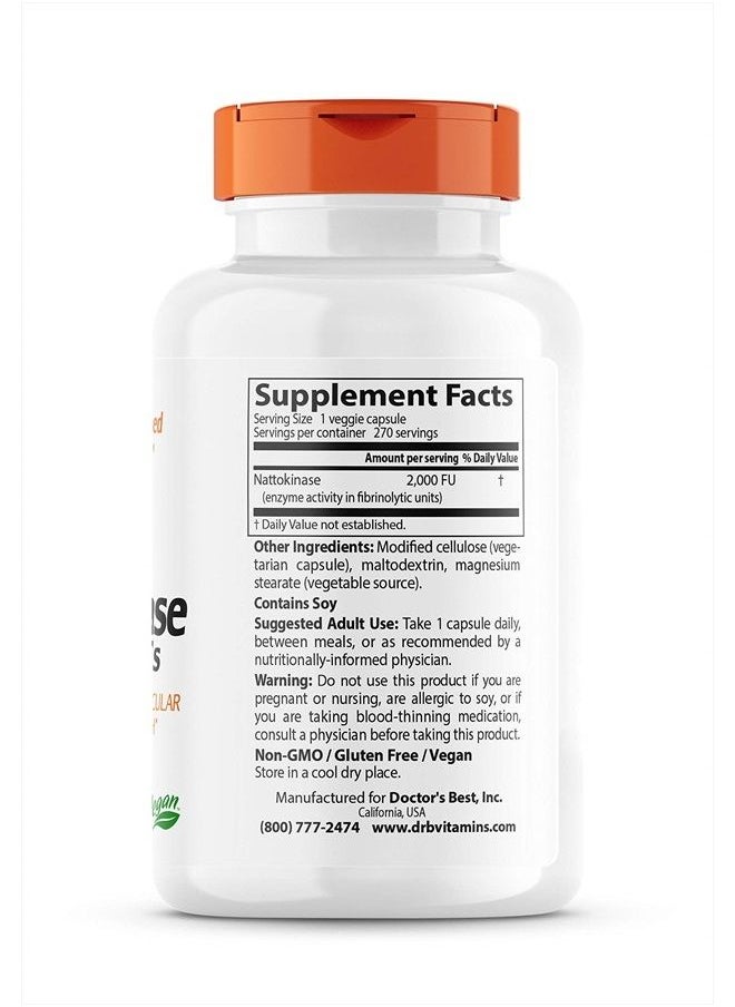 Doctor's BEST - Doctors Best Nattokinase, 270 Veggie Caps - Image 1