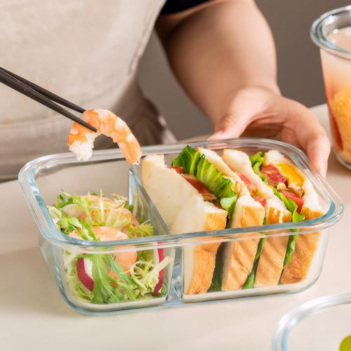 BAYZZ 5 Pack 35 Oz Glass Meal Prep Containers 2 Compartments, Glass Storage Containers with Lids, Airtight Lunch Bento Boxes, BPA-Free, Microwave and Freezer Safe,White - Image 5