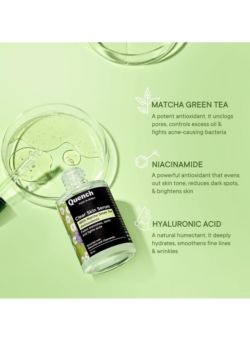 Quench Clear Skin Serum With Matcha Green Tea, Niacinamide & Hyaluronic Acid | Controls Oil Production | Fades Dark Spots, Acne Marks & Pigmentation | 30Ml  - Image 3