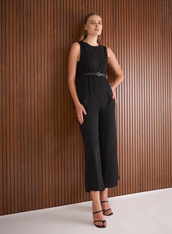 SASSAFRAS Black Straight Leg Belted Jumpsuit - Image 2