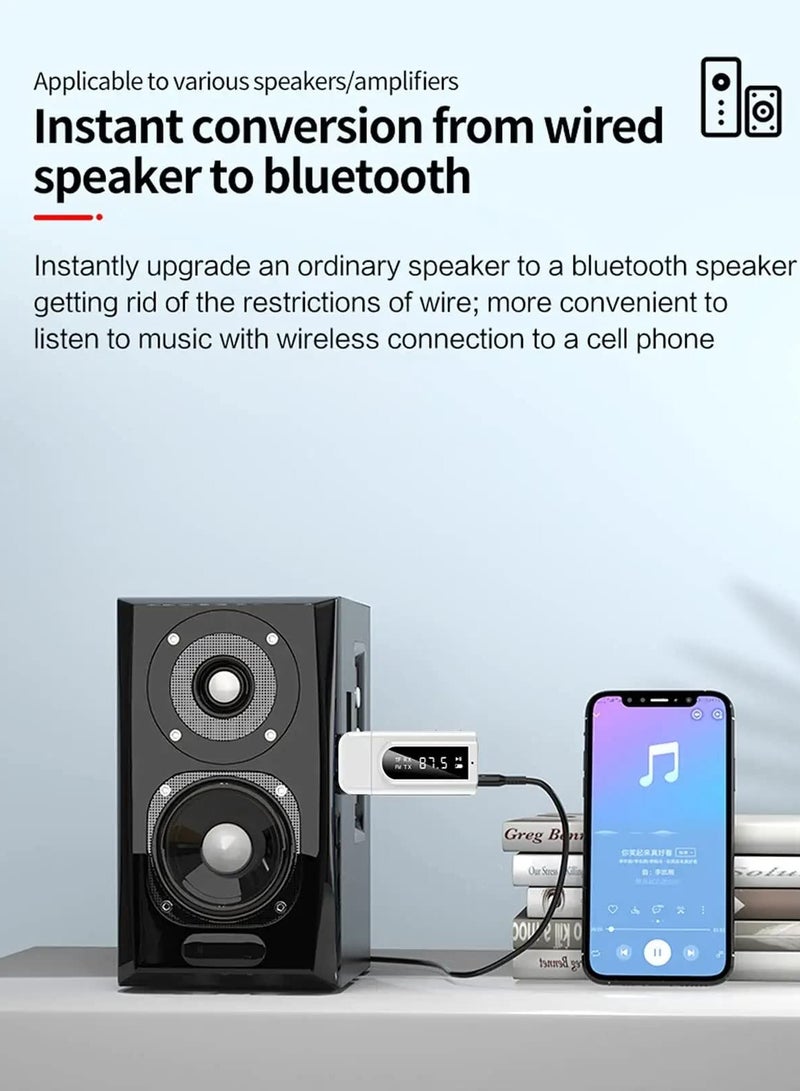 USB Bluetooth Transmitter Receiver with LCD Screen, 3-in-1 Bluetooth 5.0 Adapter Support TF Card  FM Transmit,3.5mm Bluetooth Adapter for PC, TV, Wired Speaker, Headphones, and Car - Image 3