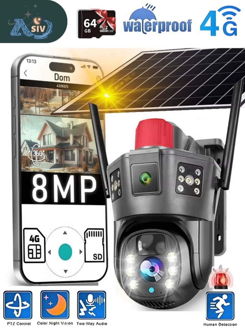 ASIV 4MP WiFi PTZ Camera with Outdoor Triple Lens and 64G Memory Card for Home Security, Featuring Automatic Tracking, Intelligent Artificial Intelligence Alarm, and Color Night Vision - Image 1
