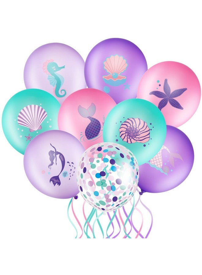 Zomiboo 36 Pcs Mermaid Party Balloons Set Under the Sea Theme Birthday Decorations Ocean Mermaid Purple Pink Green Latex Confetti Balloon for Kids Girls Boys Birthday Princess Party Supplies - Image 1