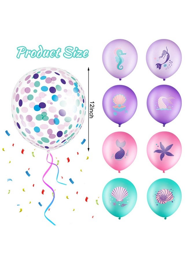Zomiboo 36 Pcs Mermaid Party Balloons Set Under the Sea Theme Birthday Decorations Ocean Mermaid Purple Pink Green Latex Confetti Balloon for Kids Girls Boys Birthday Princess Party Supplies - Image 2